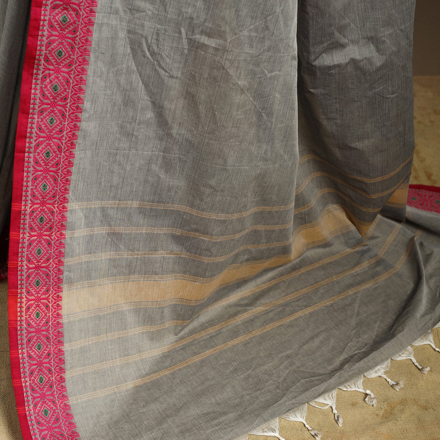 Grey Kandangi Chettinad Cotton Saree with Border