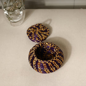 Handmade Sikki Grass Purple Multipurpose Utility Box (Small)