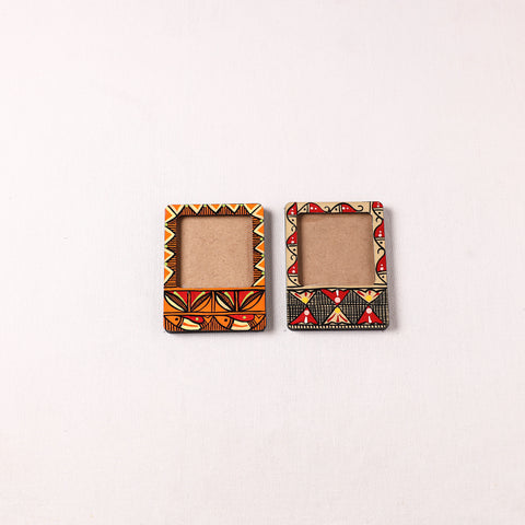 Madhubani Handpainted Wooden Photo Frame Fridge Magnet (Set of 2) 20