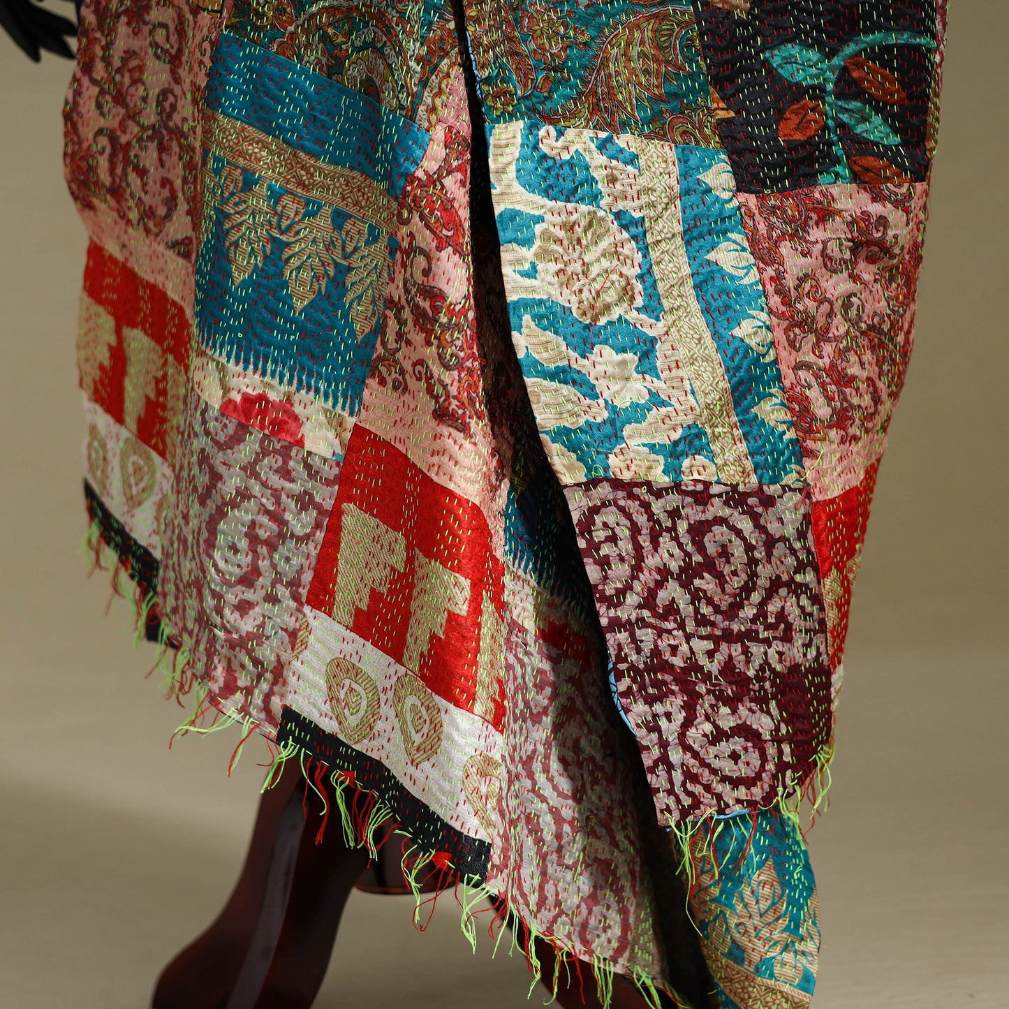 Multicolor - patchwork reversible silk bengal kantha work