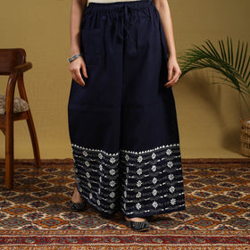 Buy Blue Cotton Bengal Kantha Hand Embroidery Palazzo