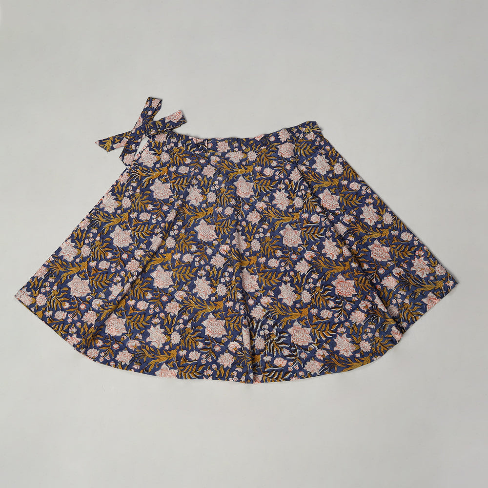 Purple - Sanganeri Block Printed Cotton Wrap Around Skirt 36