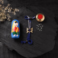 Blue - Handcrafted Tribal Dokra Brass Thread Rakhi with Banaras Wood Doll Box 33
