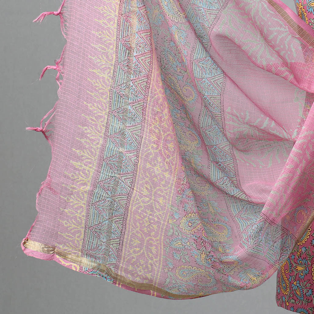 3pc Sanganeri Block Printed Cotton Suit Material with Kota Doria Dupatta 07