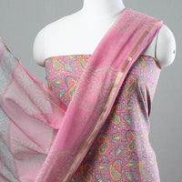 3pc Sanganeri Block Printed Cotton Suit Material with Kota Doria Dupatta 07