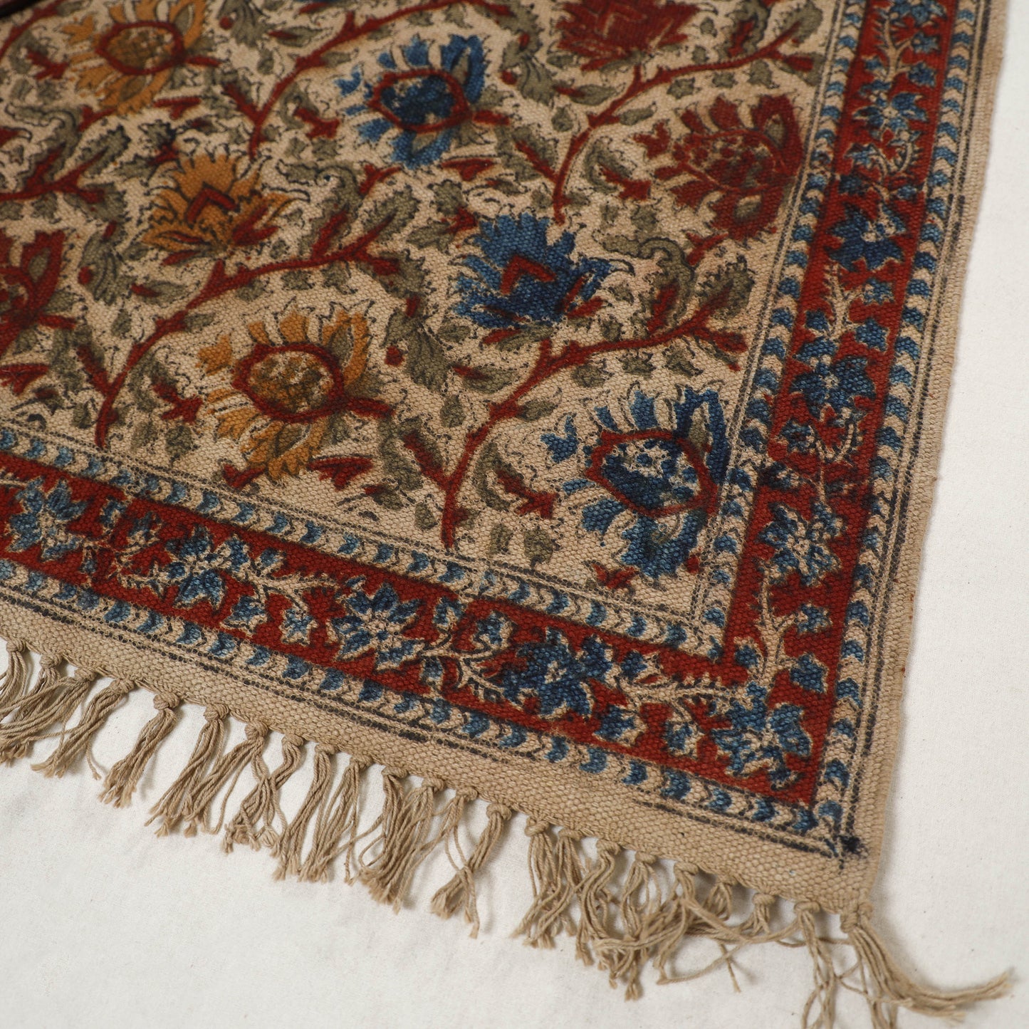 Multicolor  - Warangal Handwoven Kalamkari Block Print Cotton Floor Mat (2 x 3 Feet) 03