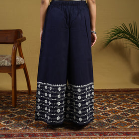 Buy Blue Cotton Bengal Kantha Hand Embroidery Palazzo