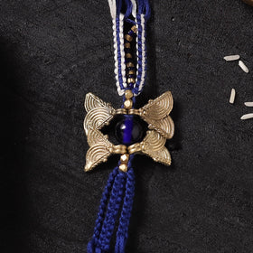 Blue - Handcrafted Tribal Dokra Brass Thread Rakhi with Banaras Wood Doll Box 33