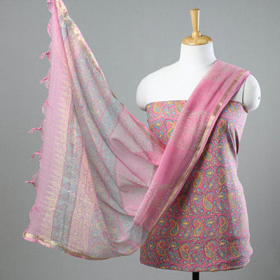 3pc Sanganeri Block Printed Cotton Suit Material with Kota Doria Dupatta 07