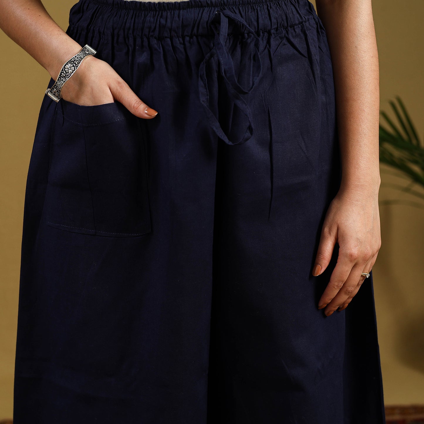 Buy Blue Cotton Bengal Kantha Hand Embroidery Palazzo