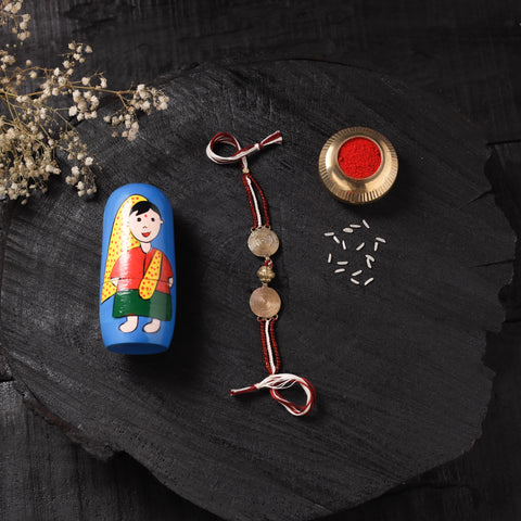 Multicolor - Handcrafted Tribal Dokra Brass Thread Rakhi with Banaras Wood Doll Box 34