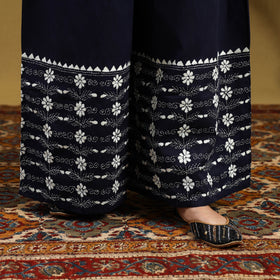 Buy Blue Cotton Bengal Kantha Hand Embroidery Palazzo