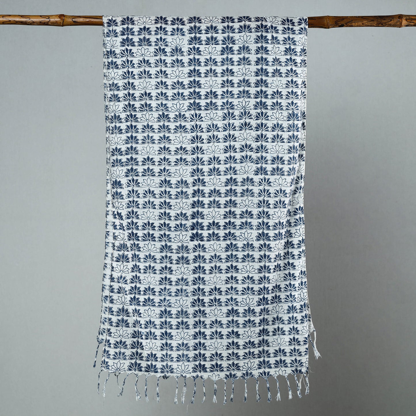 Blue - Sanganeri Block Printed Cotton Stole with Tassels 219