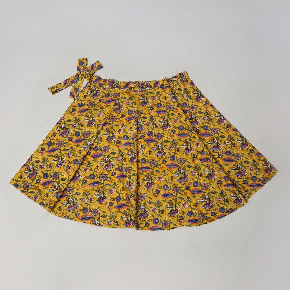 Yellow - Sanganeri Block Printed Cotton Wrap Around Skirt 39