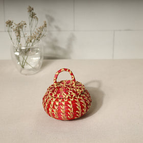 Handmade Sikki Grass Red Multipurpose Utility Box (Small)