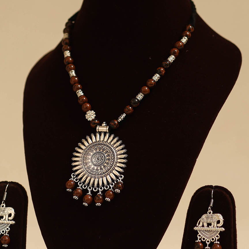 Brown - german silver necklace set with glass stones 21