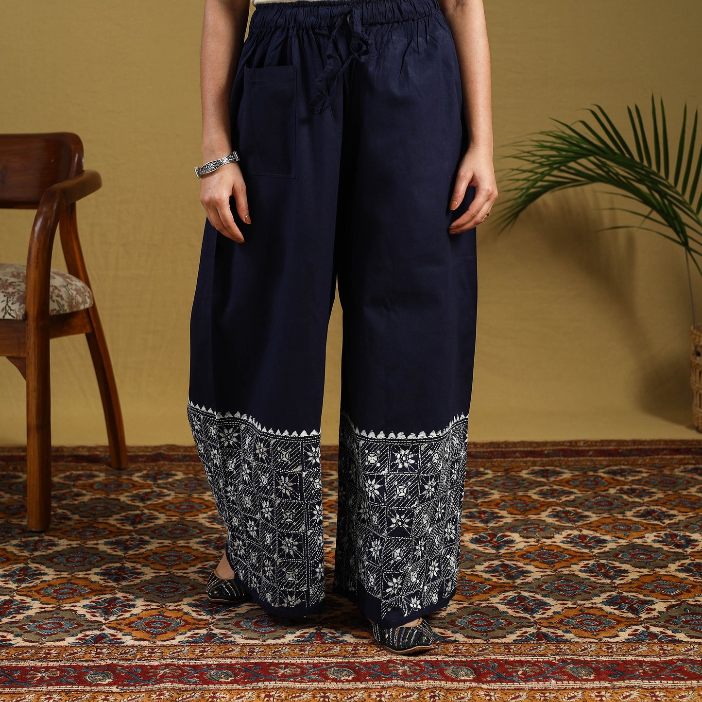 Buy Cotton Bengal Kantha Hand Embroidery Palazzo