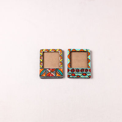 Madhubani Handpainted Wooden Photo Frame Fridge Magnet (Set of 2) 23