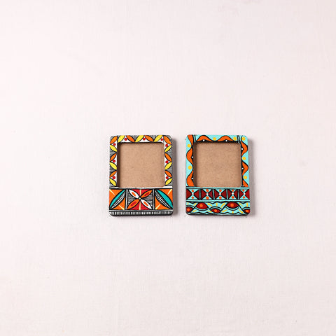 Madhubani Handpainted Wooden Photo Frame Fridge Magnet (Set of 2) 23