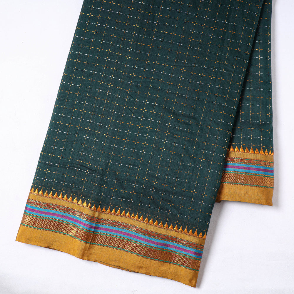 Green - Prewashed Dharwad Mercerised Cotton Zari Border Fabric 11