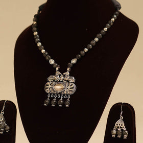 Grey - german silver necklace set with glass stones 22