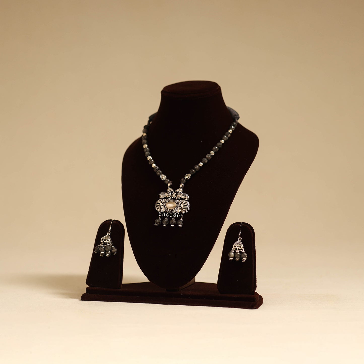 Grey - german silver necklace set with glass stones 22