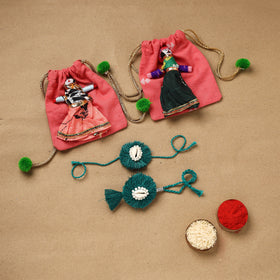 Cowrie Flower - Handmade Beads Shell Work Rakhi & Lumba Set 114