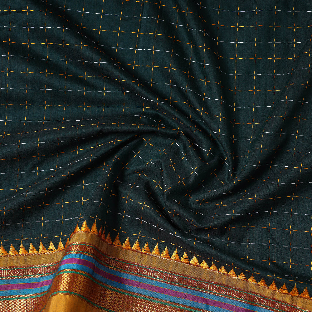 Green - Prewashed Dharwad Mercerised Cotton Zari Border Fabric 11