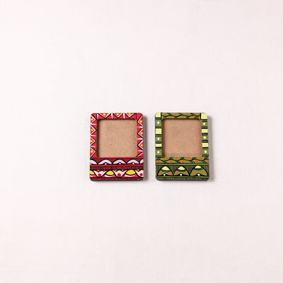 Madhubani Handpainted Wooden Photo Frame Fridge Magnet (Set of 2) 24