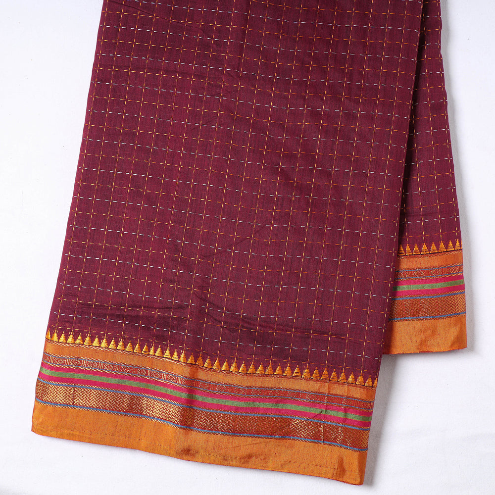 Maroon - Prewashed Dharwad Mercerised Cotton Zari Border Fabric 12