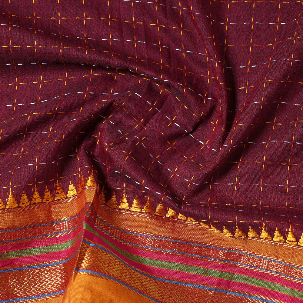 Maroon - Prewashed Dharwad Mercerised Cotton Zari Border Fabric 12