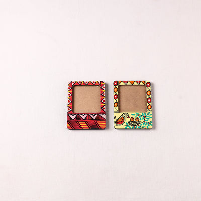 Madhubani Handpainted Wooden Photo Frame Fridge Magnet (Set of 2) 25