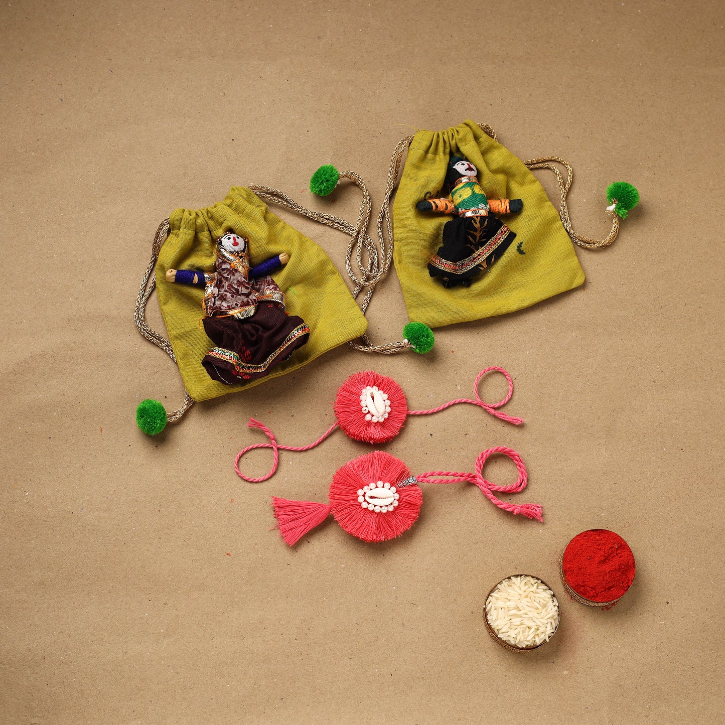 Cowrie Flower - Handmade Beads Shell Work Rakhi & Lumba Set 115
