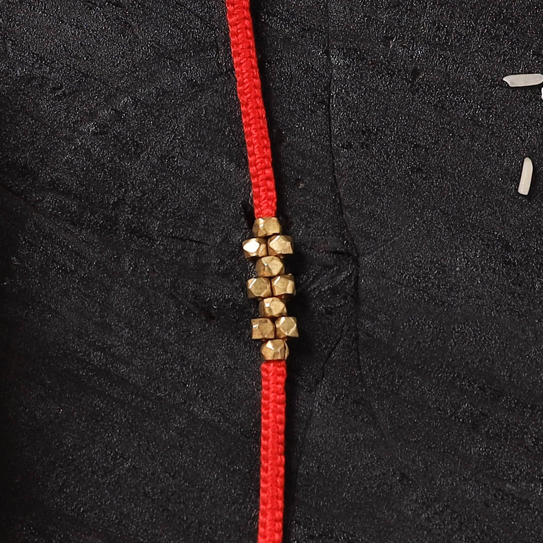Red - Handcrafted Tribal Dokra Brass Thread Rakhi with Banaras Wood Doll Box 42