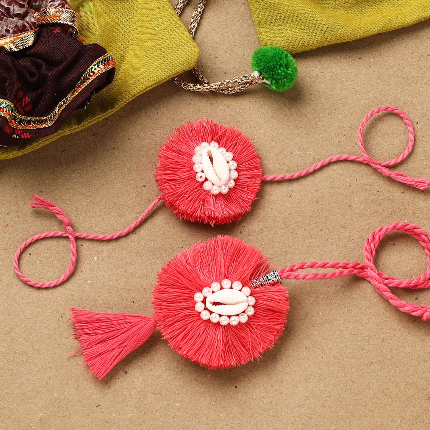Cowrie Flower - Handmade Beads Shell Work Rakhi & Lumba Set 115