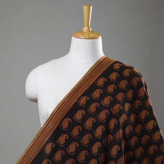 Black - Bagh Block Printed Kantha Style Cotton Fabric 01