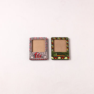 Madhubani Handpainted Wooden Photo Frame Fridge Magnet (Set of 2) 26