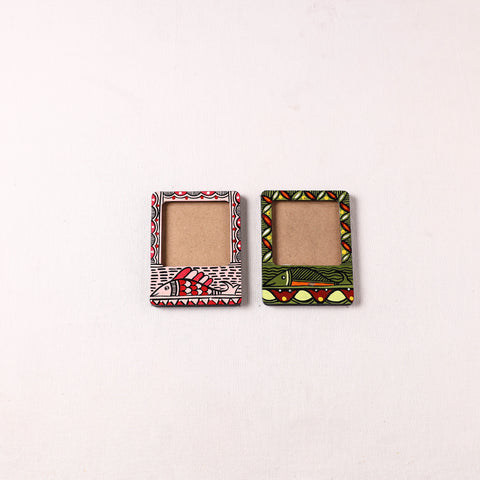 Madhubani Handpainted Wooden Photo Frame Fridge Magnet (Set of 2) 26