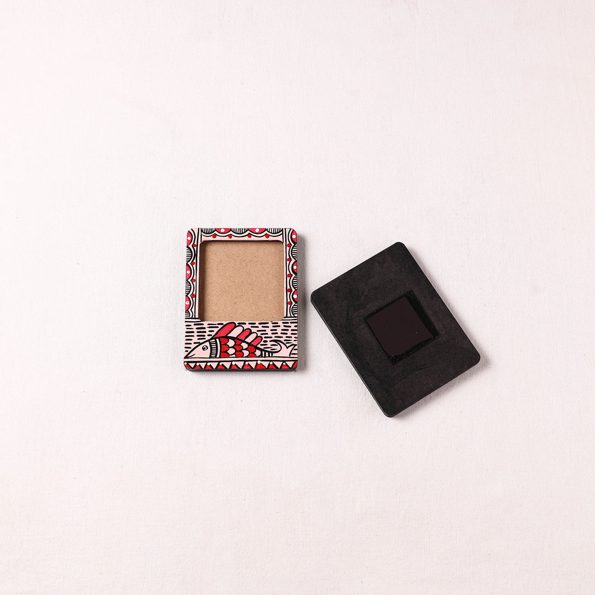 Madhubani Handpainted Wooden Photo Frame Fridge Magnet (Set of 2) 26