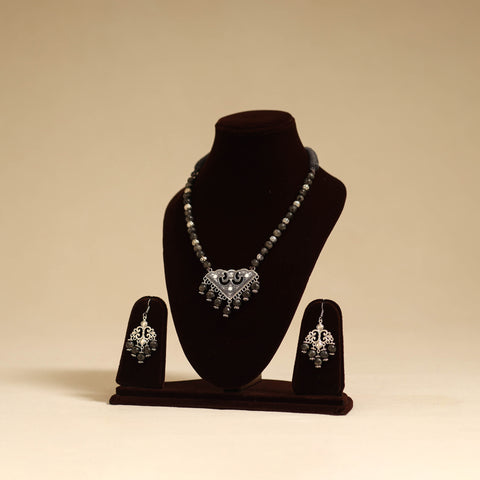 Grey - german silver necklace set with glass stones 25