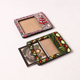Madhubani Handpainted Wooden Photo Frame Fridge Magnet (Set of 2) 26