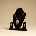 Green - german silver necklace set with glass stones 26