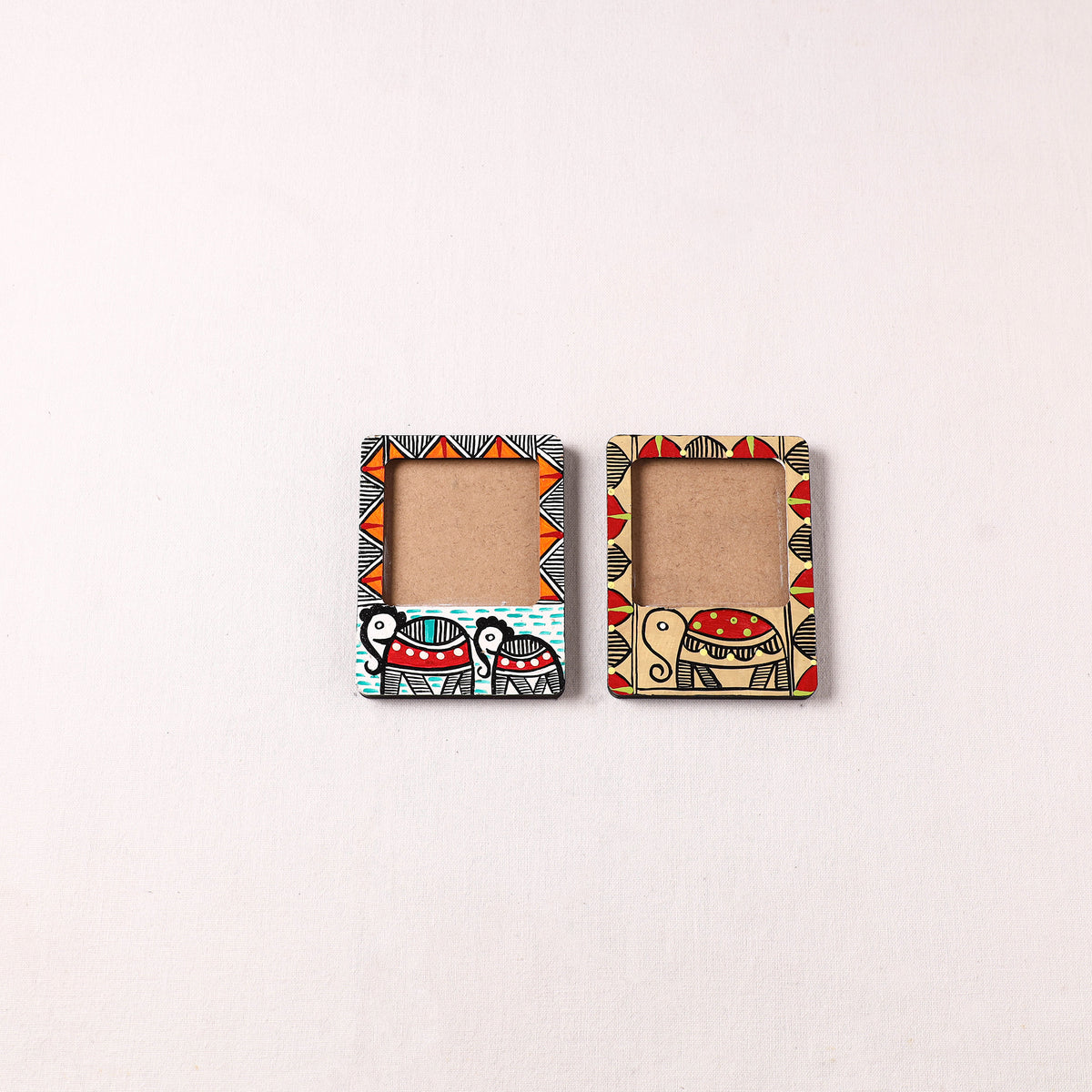 Madhubani Handpainted Wooden Photo Frame Fridge Magnet (Set of 2) 27