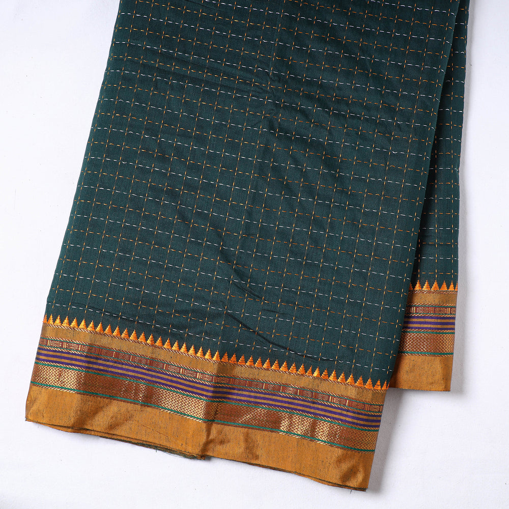 Green - Prewashed Dharwad Mercerised Cotton Zari Border Fabric 15