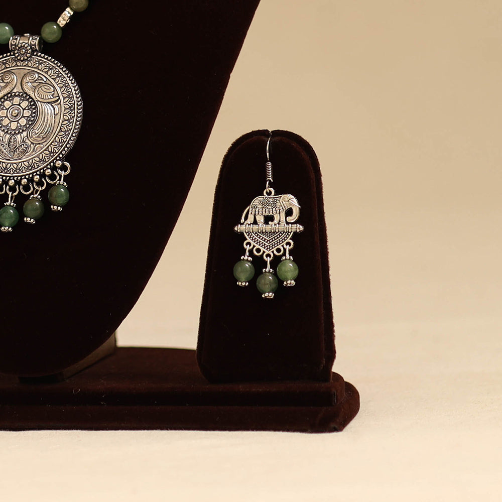 Green - german silver necklace set with glass stones 26