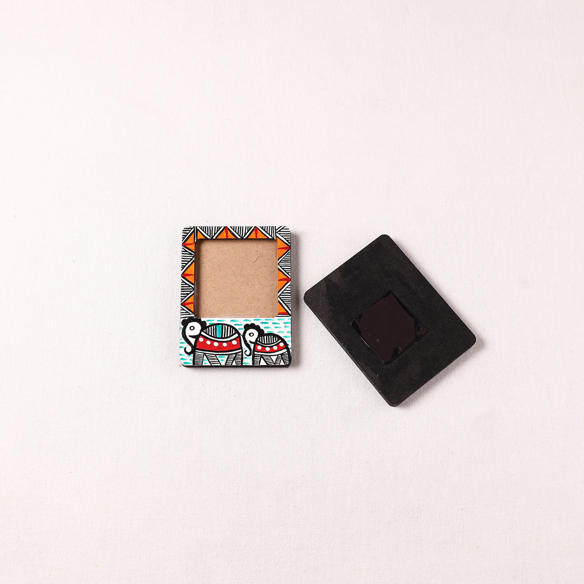 Madhubani Handpainted Wooden Photo Frame Fridge Magnet (Set of 2) 27