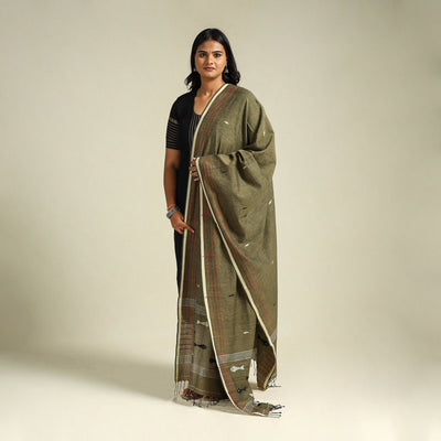 Green Handloom Cotton Burdwan Jamdani Dupatta