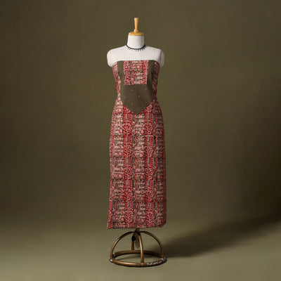Red Kalamkari Print Cotton Unstitched Kurta Material