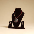 Red - german silver necklace set with glass stones 27