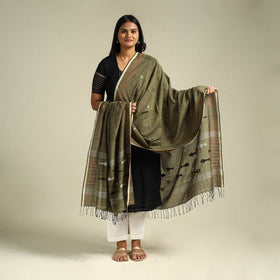 Green Handloom Cotton Burdwan Jamdani Dupatta
